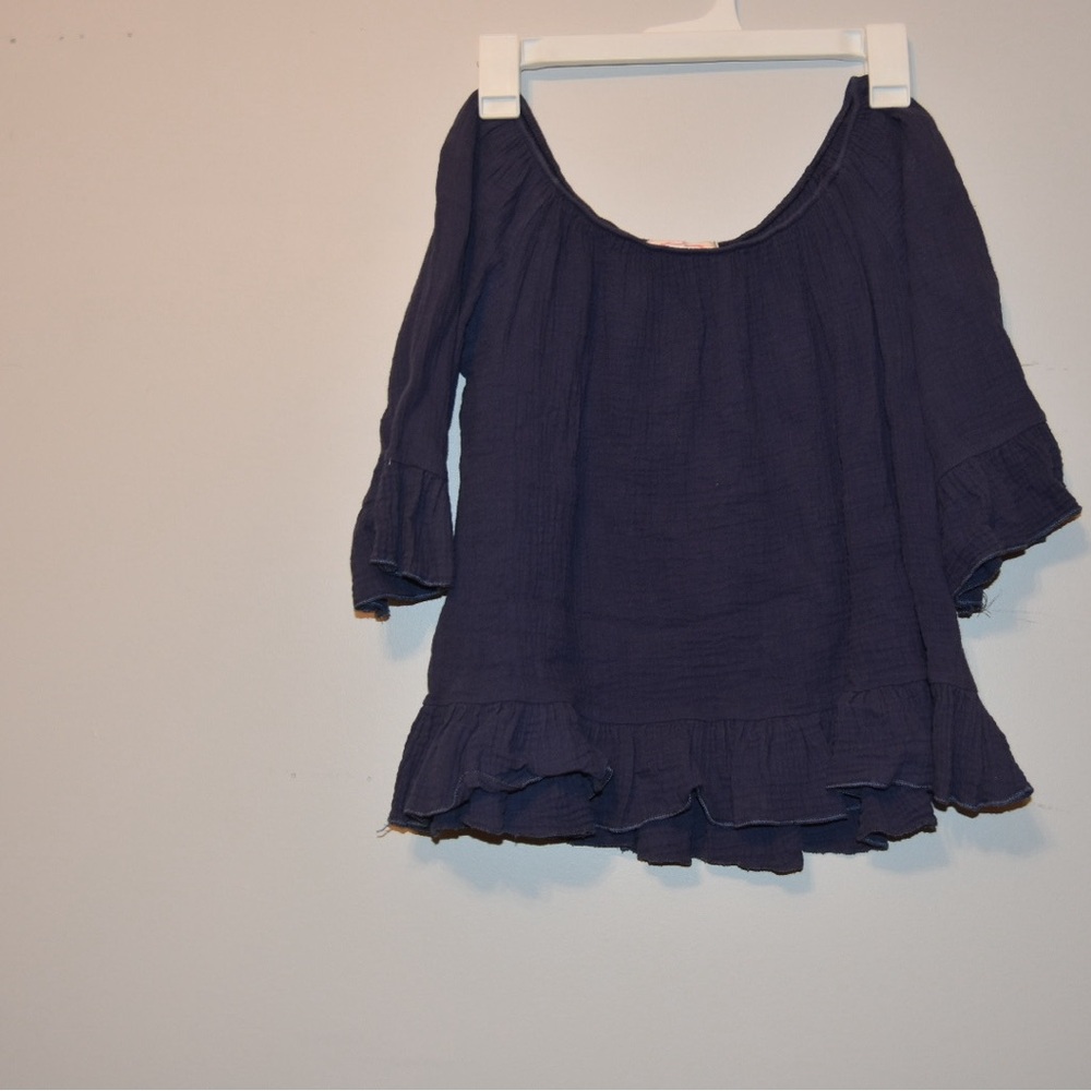 Blush Blue Ruffled 3/4 Sleeve Blouse